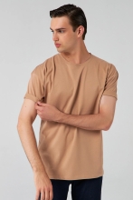 Ds Damat Oversize Bej Bisiklet Yaka %100 Pamuk T-Shirt görsel 2