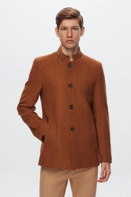 Ds Damat Regular Fit Camel Dik Yaka Kaşe Kaban