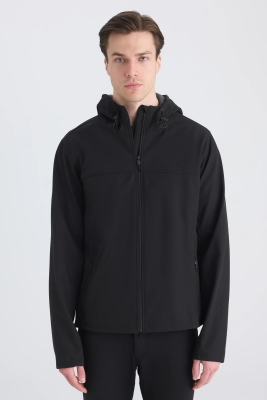 Ds Damat Regular Fit Siyah Kapüşonlu İçi Polarlı Scuba Mont