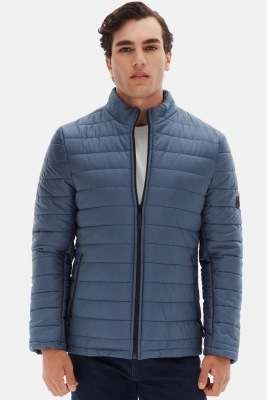 Ds Damat Slim Fit Mavi Rüzgar Geçirmez Elyaf Dolgulu Şişme Mont