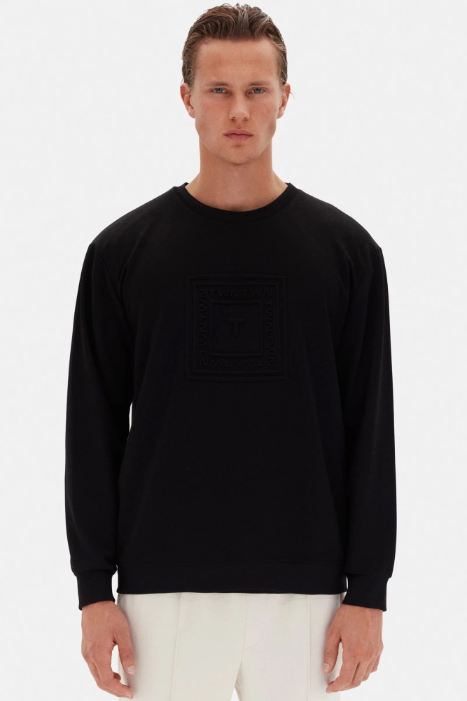 Twn Relaxed Fit Siyah Düz Sweatshirt