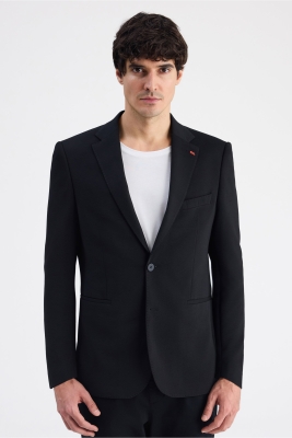 Twn Slim Fit Siyah Armürlü Kumaş Ceket
